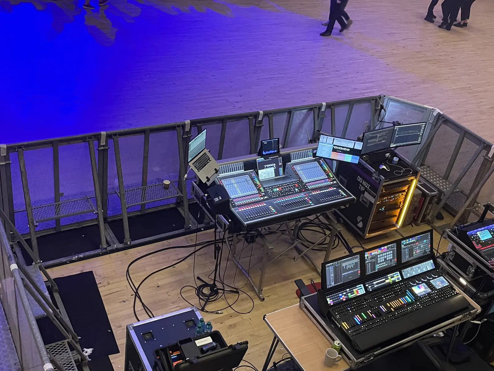 Lighting control consoles at a touring front-of-house position