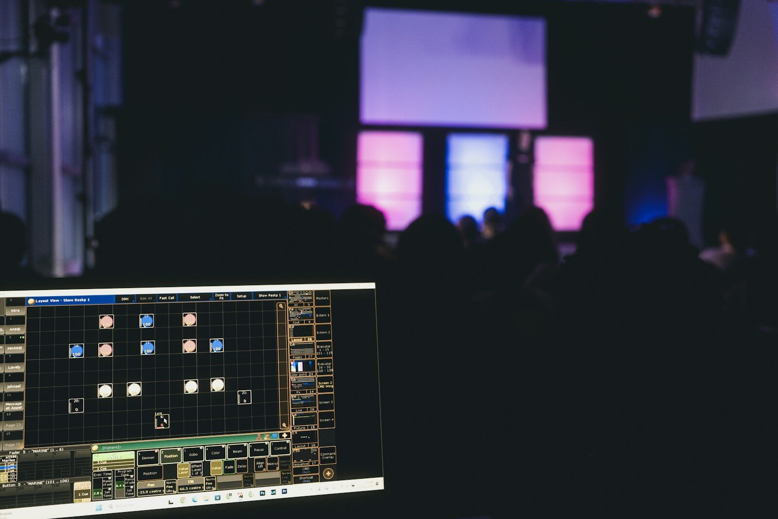 A lighting console running DMX controller software